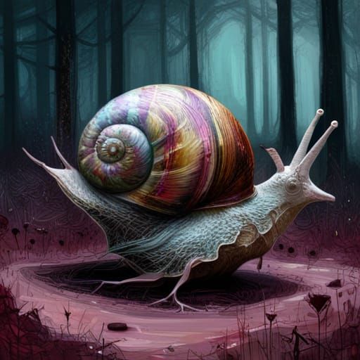 Giant Snail Illustration with Iridescent Shell