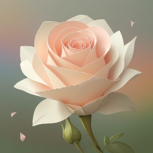 Origami Teerose Watercolor Digital Painting