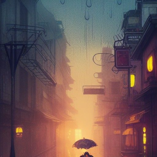 Rainy Night in Halloween Town: Steampunk Anime Art