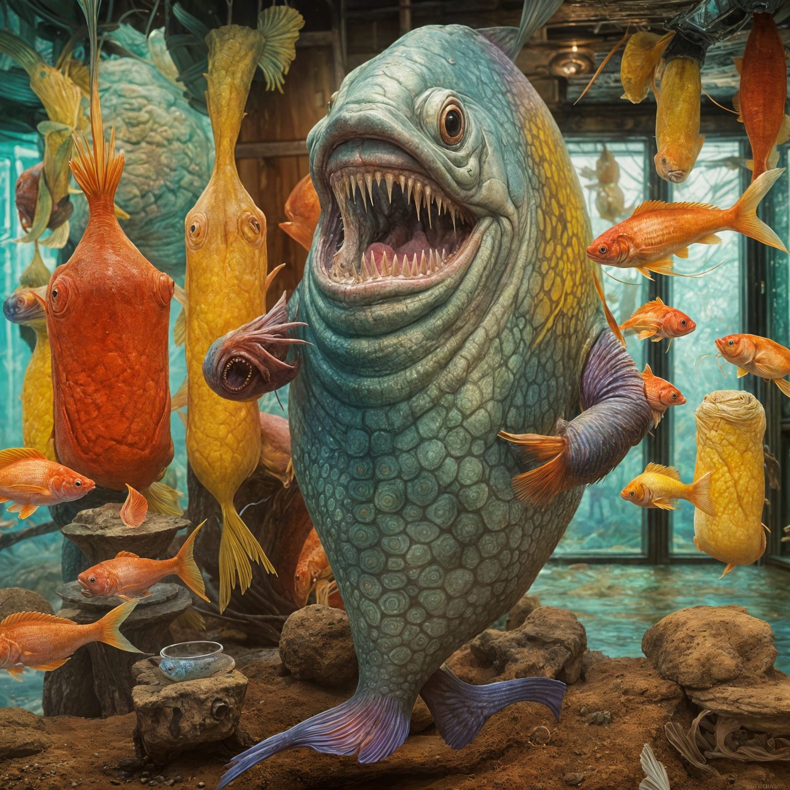 Colorful Alien Fish in Hyperrealist Painting