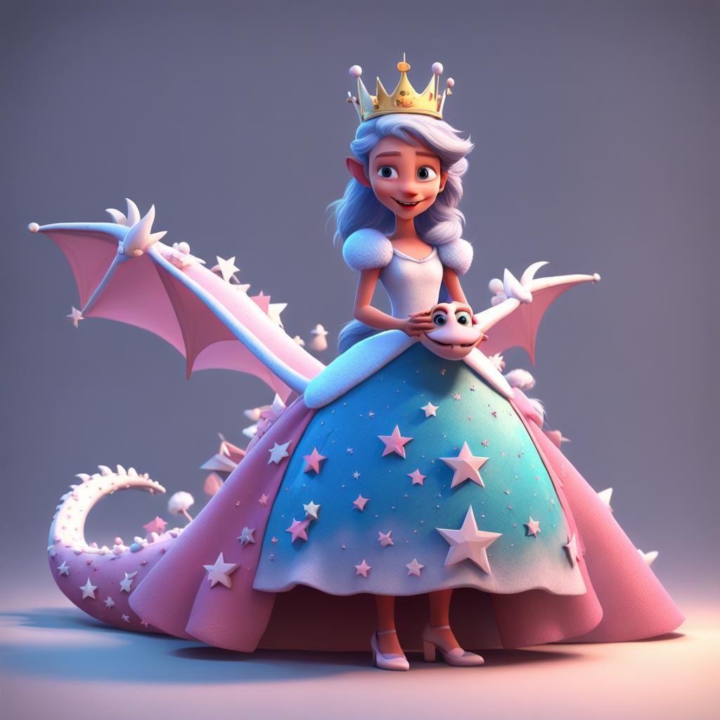 Woman on Dragon with Mouse Friend: 3D Digital Art