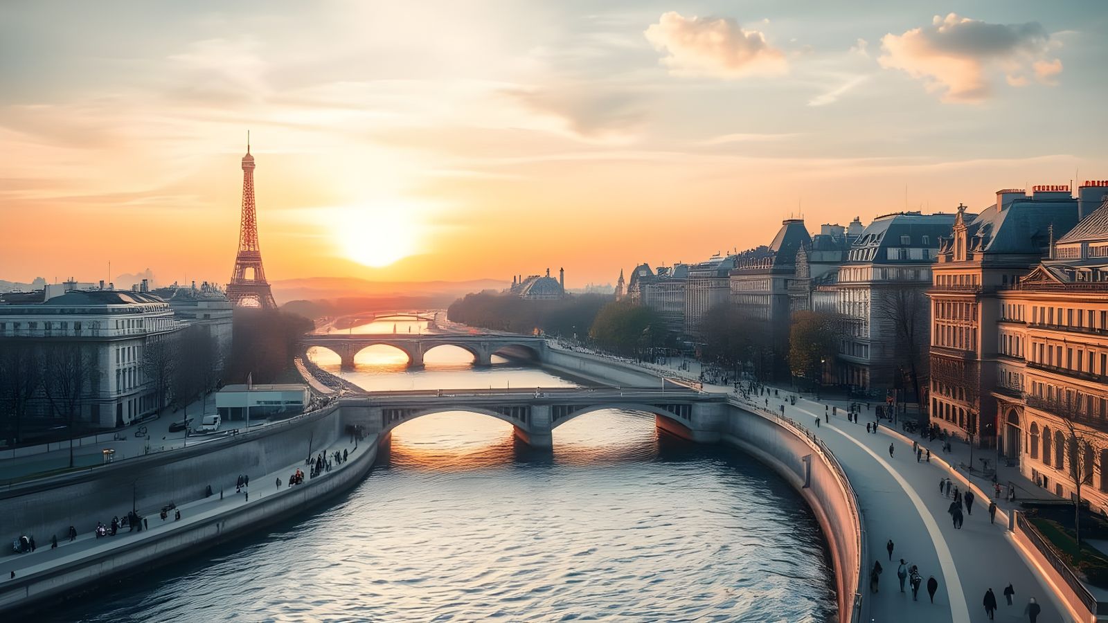 Dreamy Paris Sunrise with Soft Focus Watercolor