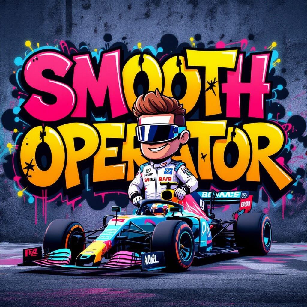 3D Graffiti F1 Driver Illustration in Neon Colors