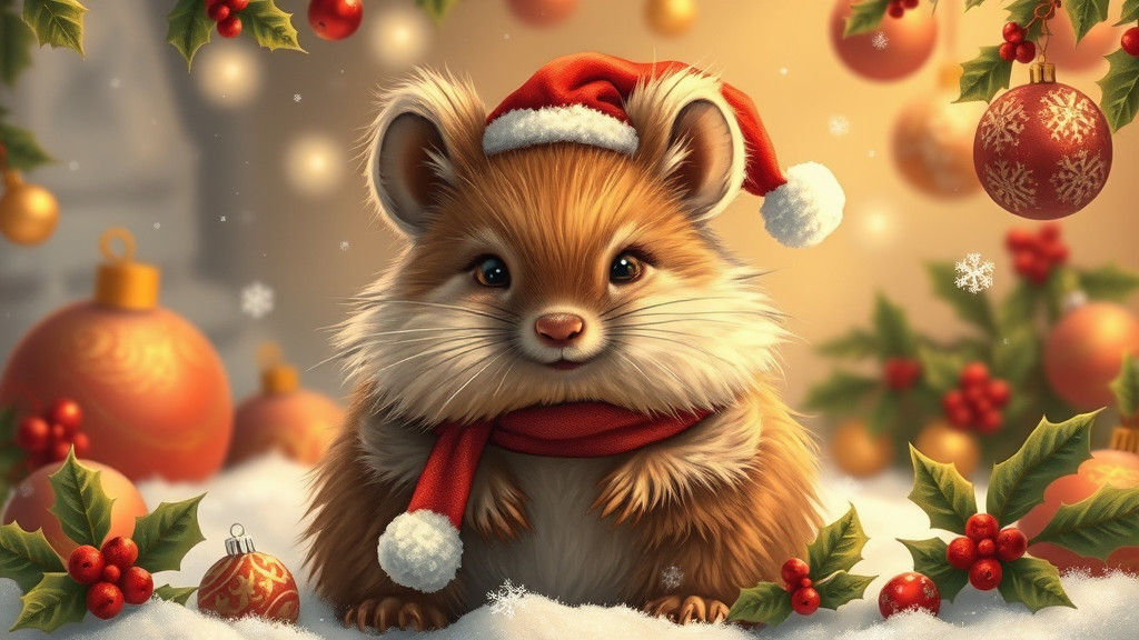 Festive Quokka in Holiday Scene, Digital Illustration