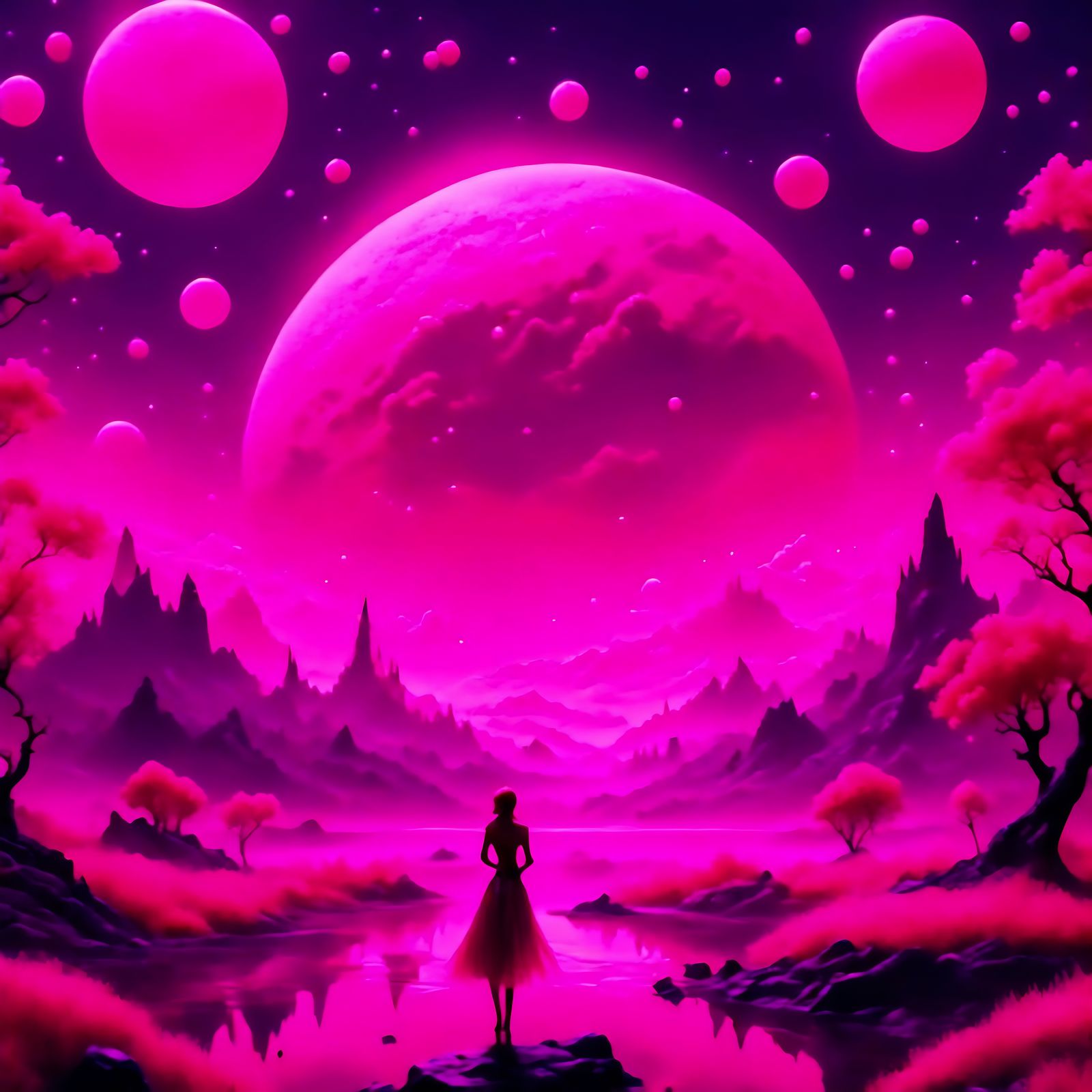 Pink Planet with Moons in Digital Art
