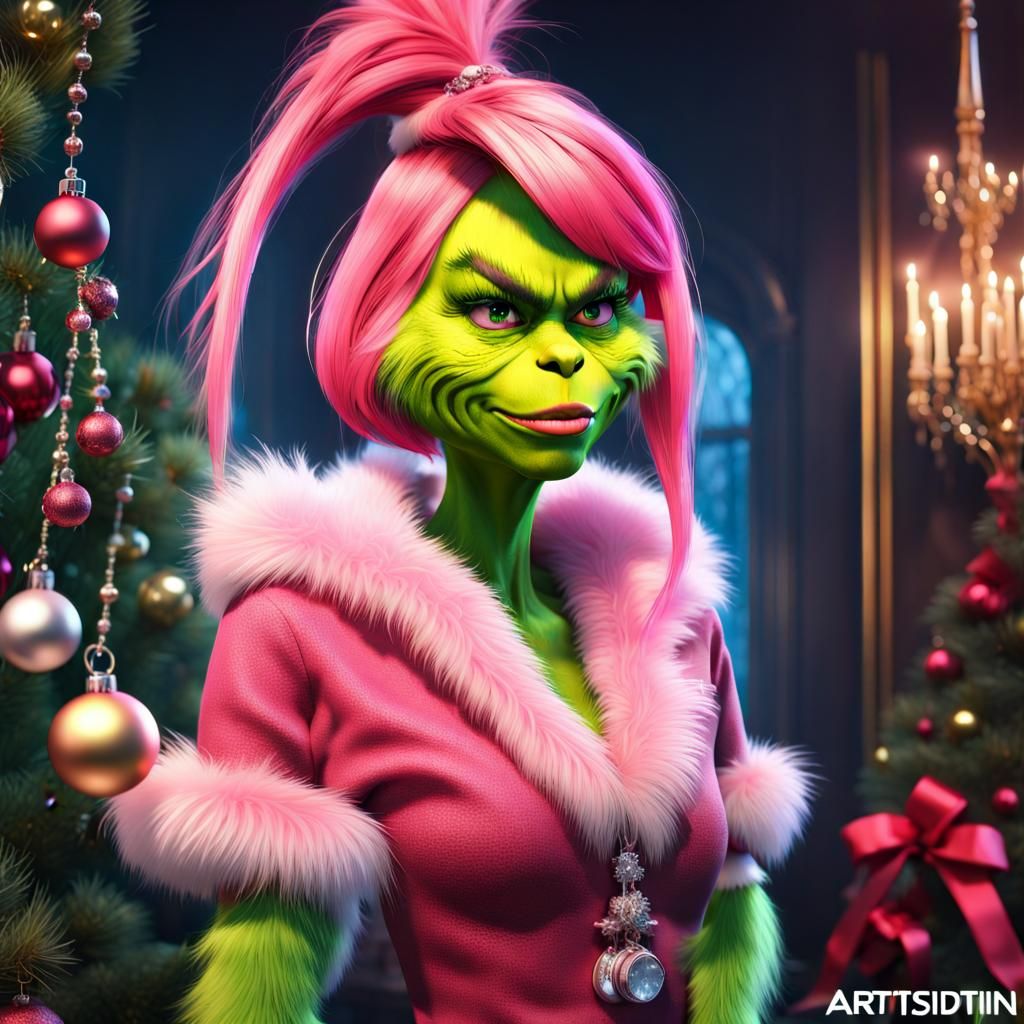 Festive and Sassy Girl Grinch Portrait