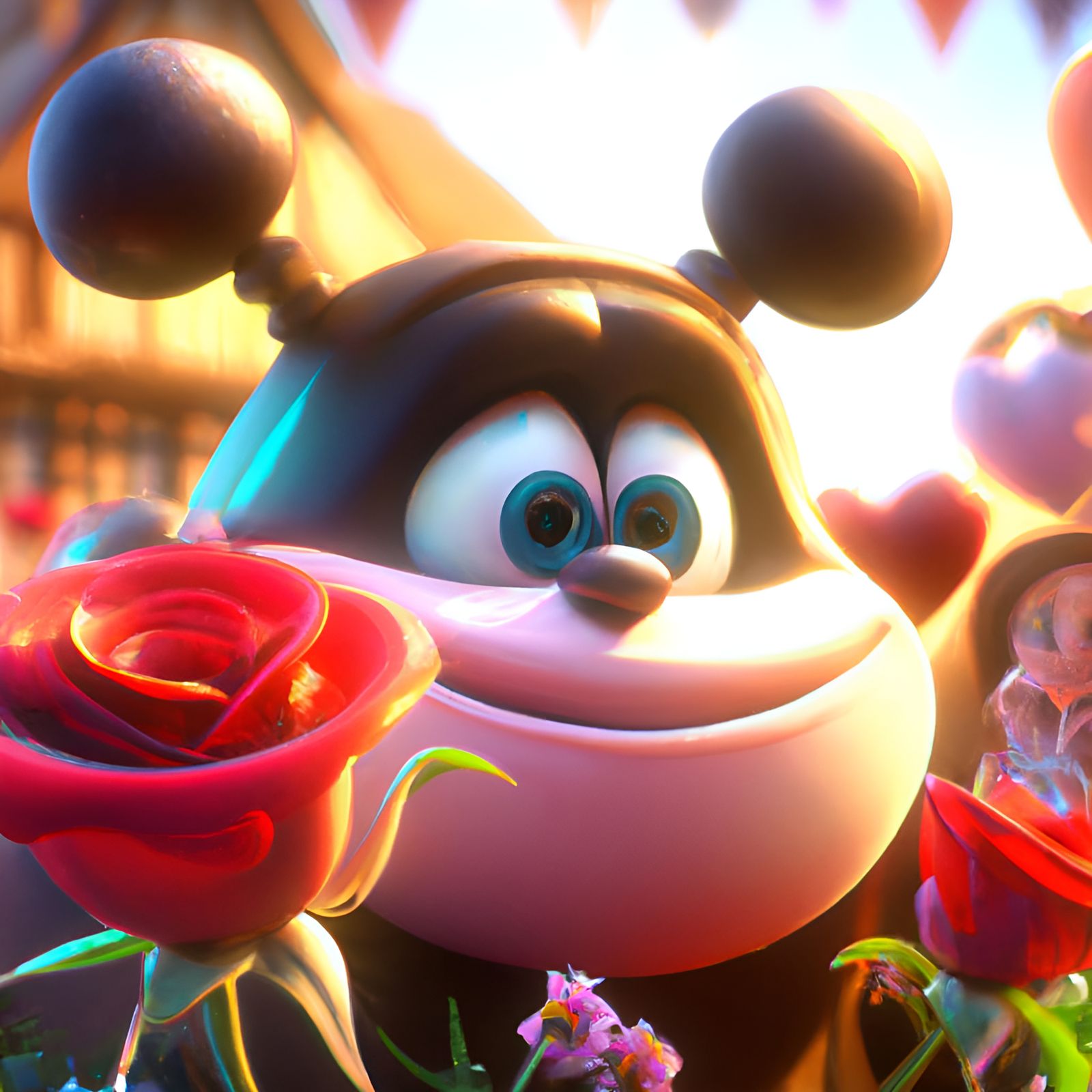 Adorable Rose Surrounded by Hearts: 3D Digital Art