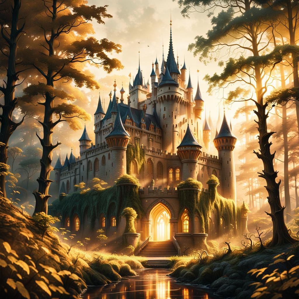 Fantasy Kingdom Shines Through Forest: Cinematic Film Still