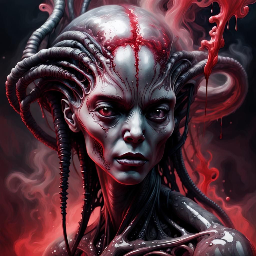 Alien Portrait in Smoke Calligraphy Ink