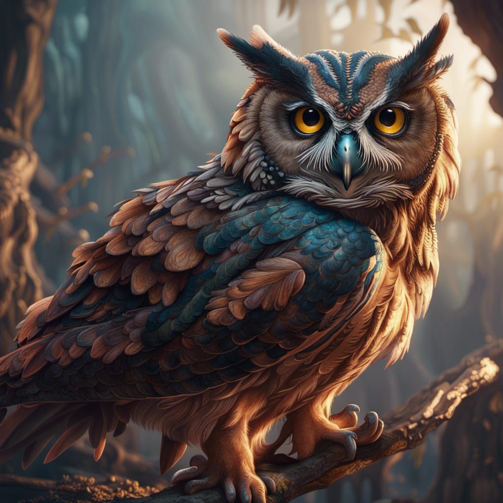 Fantastical Owl in Detailed Matte Painting Style