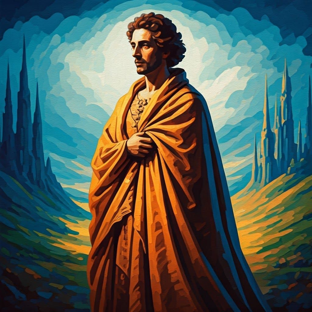 Majestic King in Lavish, Dreamlike Landscape