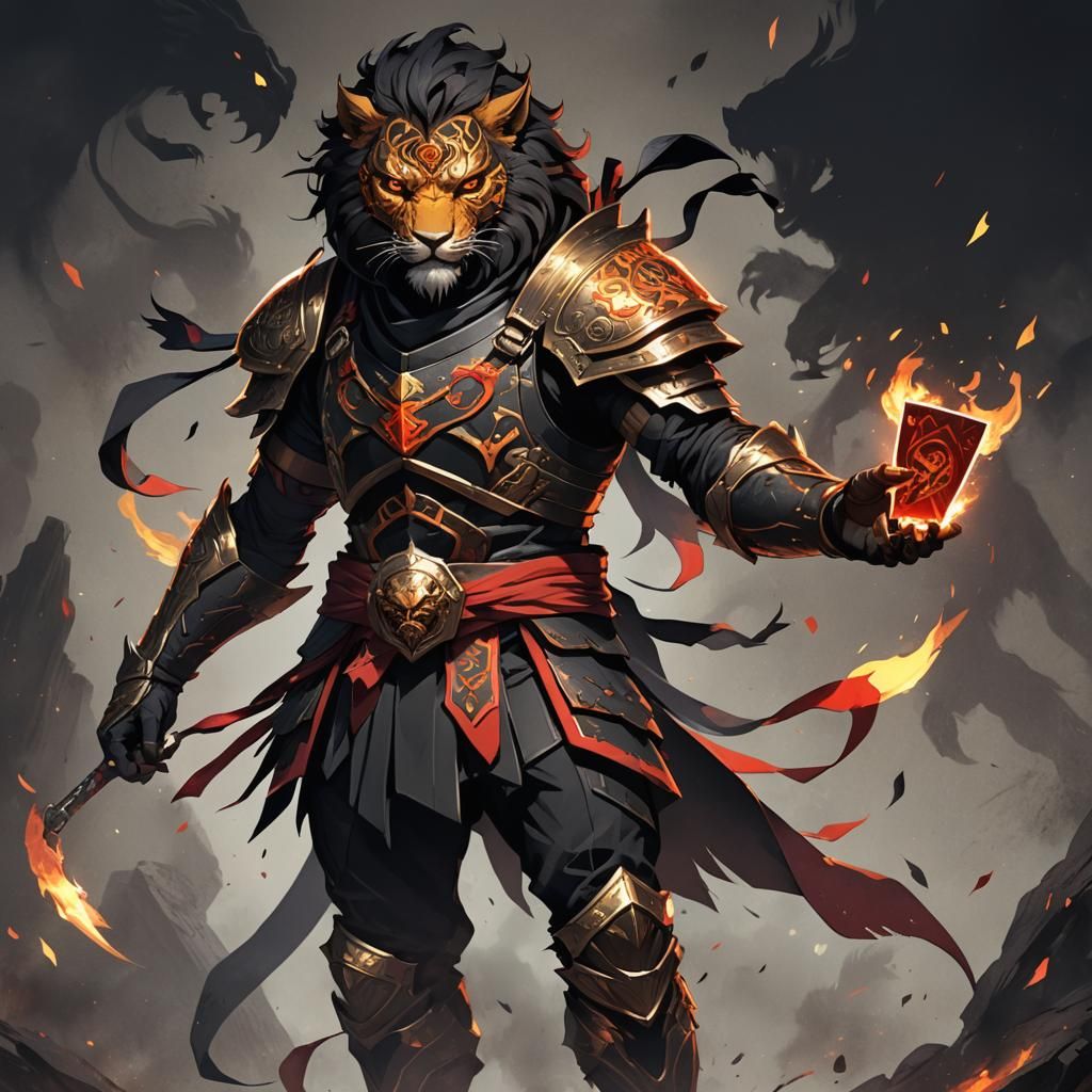 Fiery Lion Ninja Warrior in Anime Style