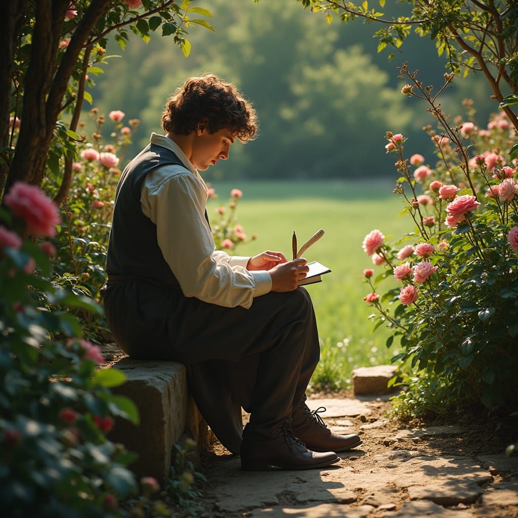 Shakespeare Composing Sonnets in Pre-Raphaelite Garden