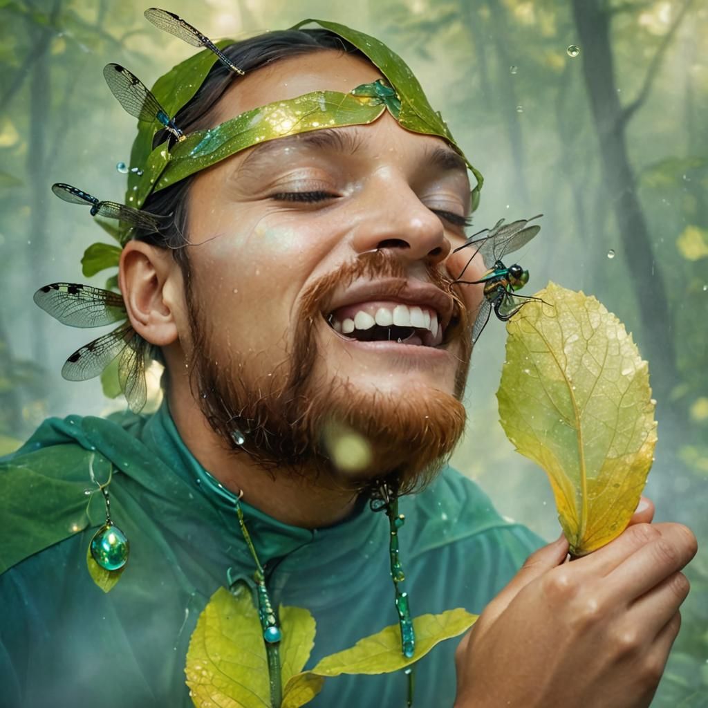 Iridescent Dragonfly in Misty Forest: Surreal Macro Photogra...