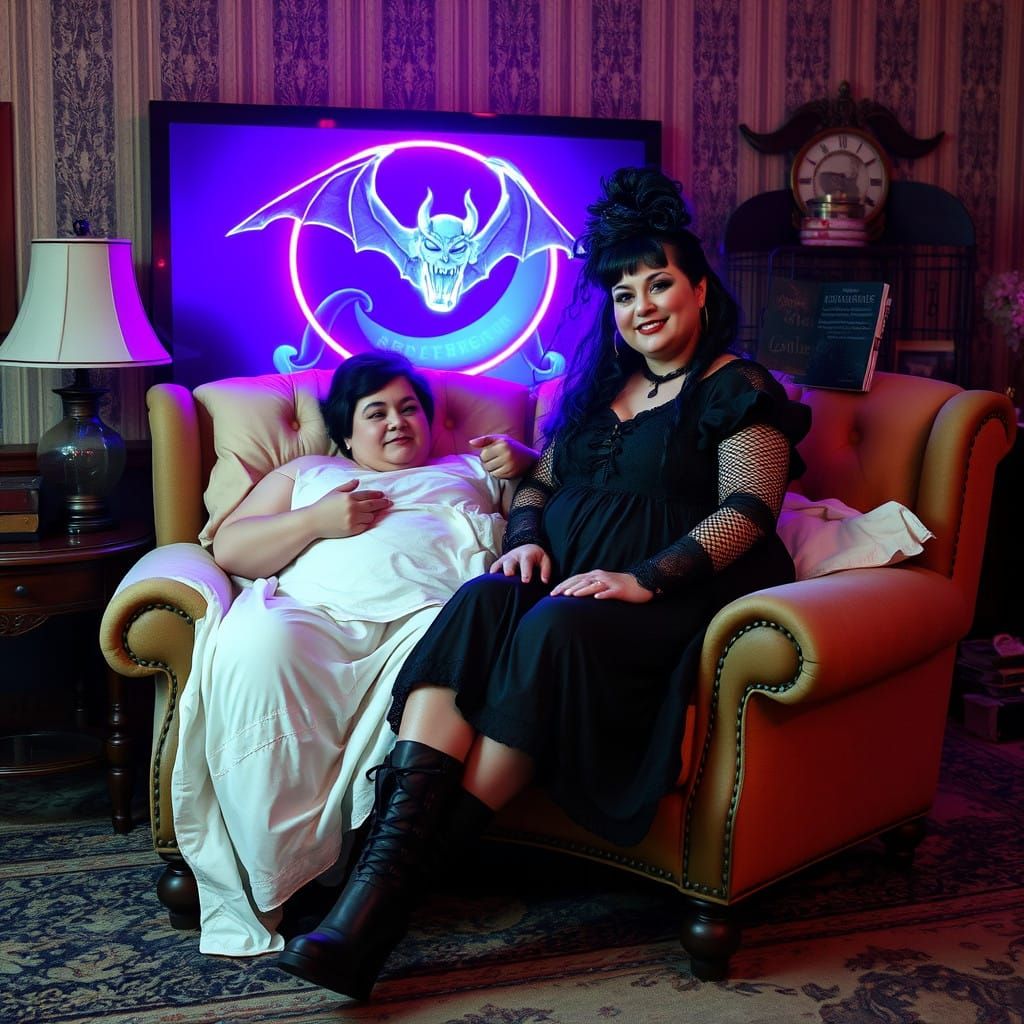 Women in Glamorous, Surreal 1940s-Inspired Scene with Mythol...