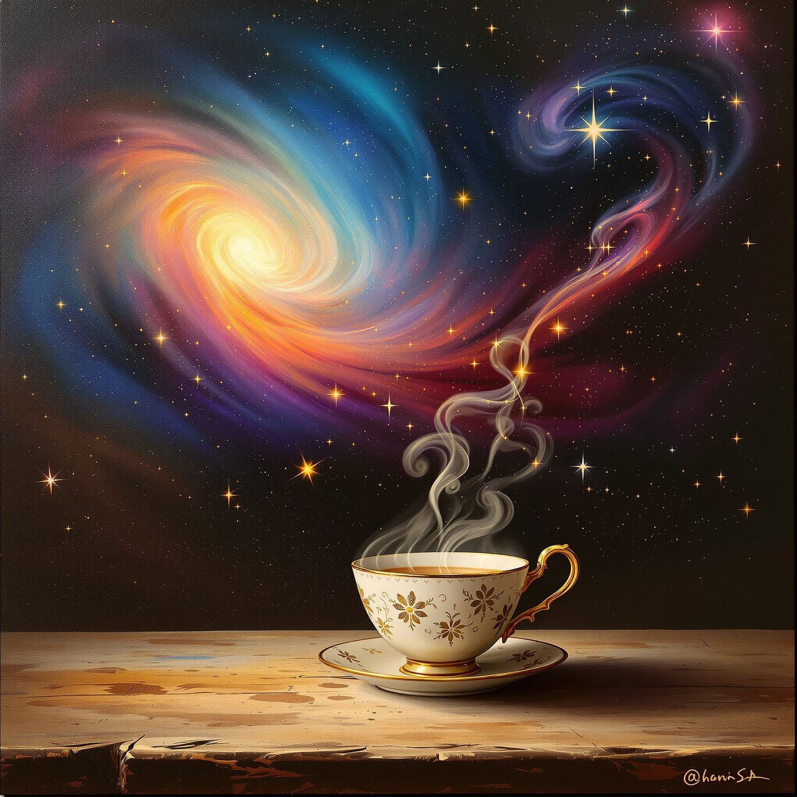 Surrealist Teacup Nebula Painting