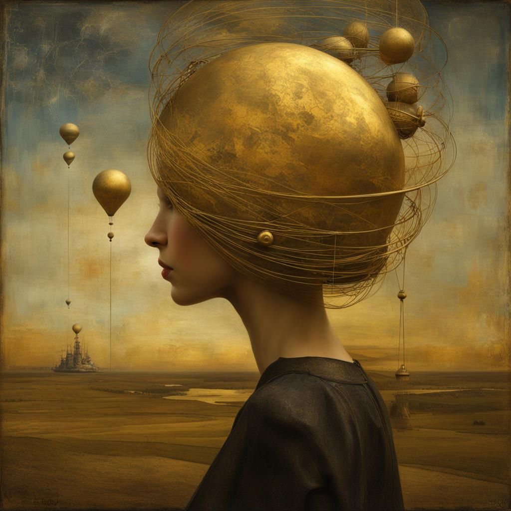 Golden Abstract Cycles: Detailed Matte Painting