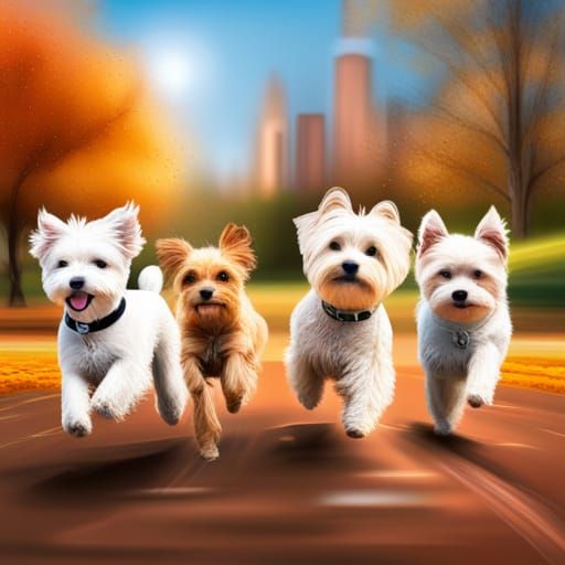 Hyperrealistic Chalk Art of Dogs Running in City Park