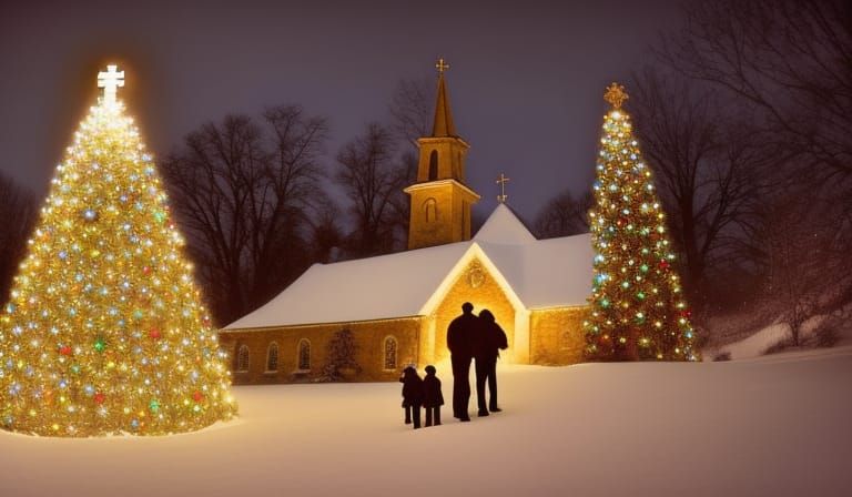 Snowy Church at Twilight: A Romanticism Scene