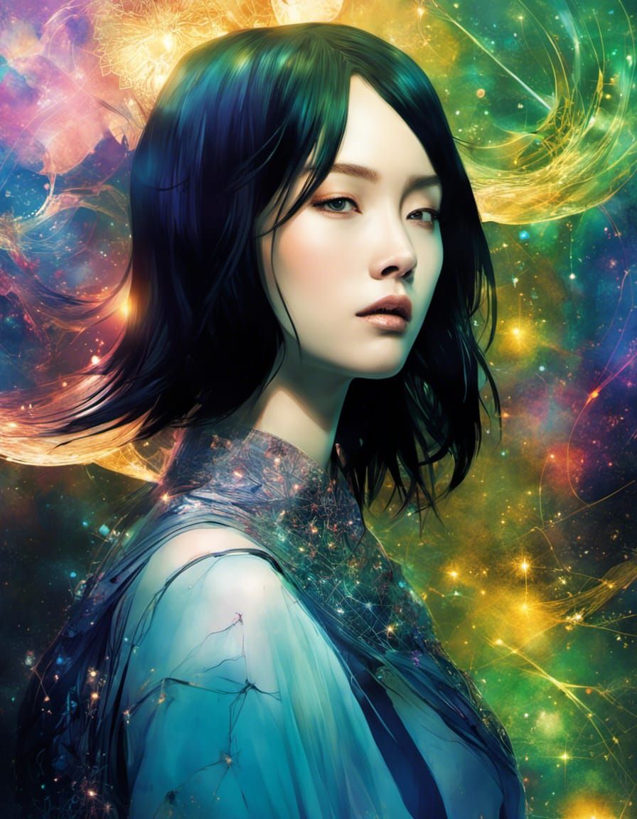 Creative Portrait with Shiny Aura in Digital Painting Style