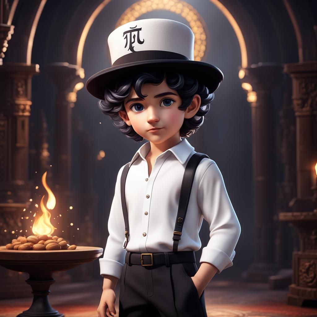 Cute Jewish Boy in Traditional Dress: Detailed Digital Paint...