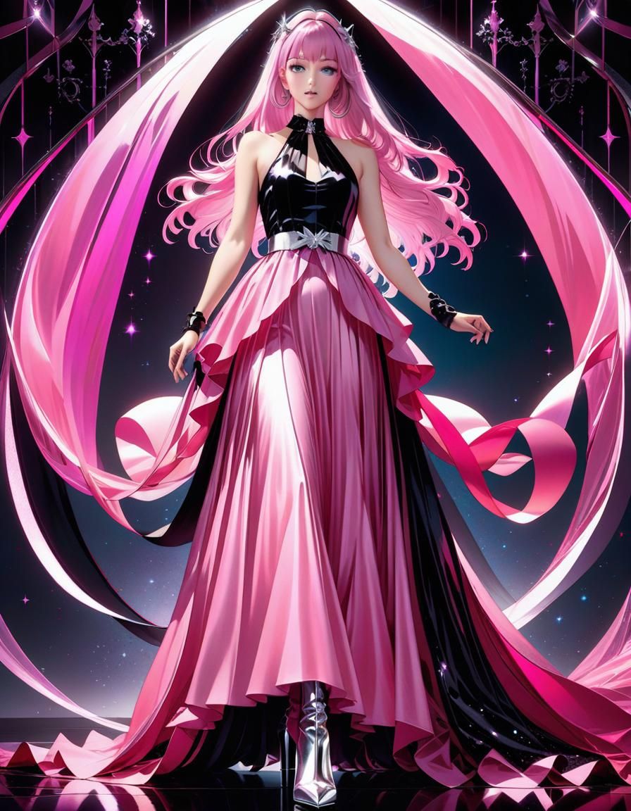 Elegant Pink Gothic Dress in Anime Style