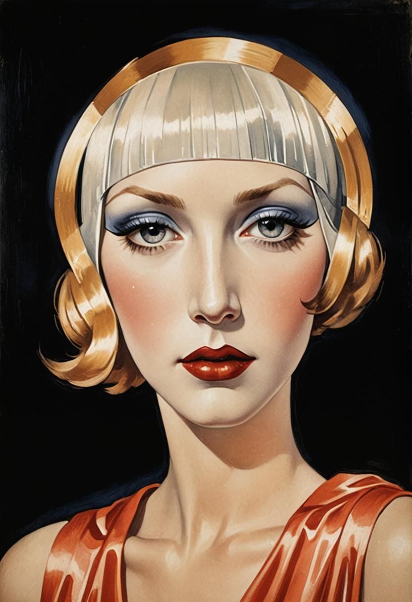 Glamorous 1920s Flapper Portrait in Art Deco Style