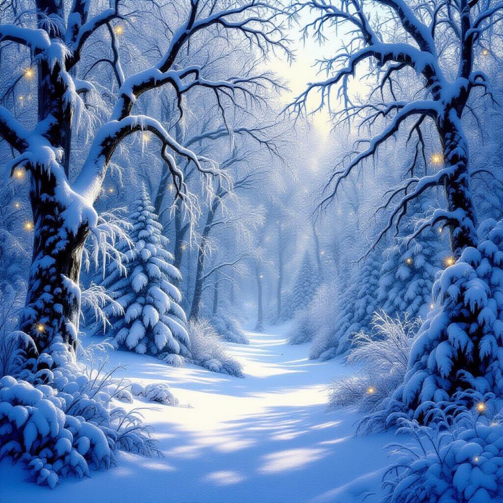 Magical Winter Forest Wonderland Digital Painting