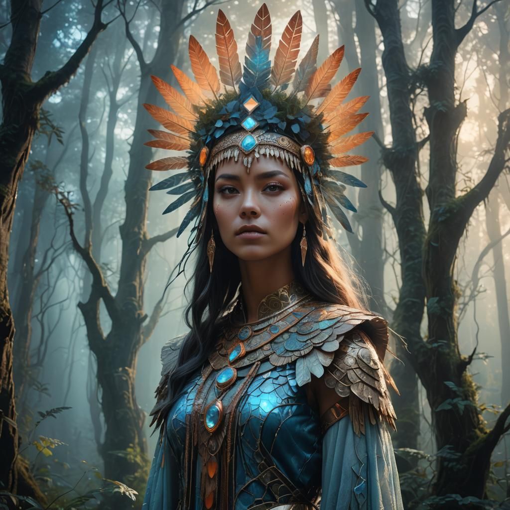 Mystical Forest Girl with Headdress: Digital Matte Painting