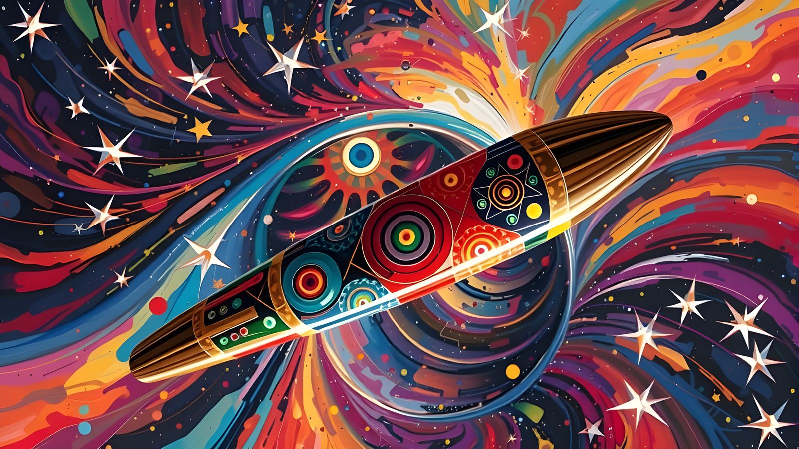 Reflective Cylinder Mirrors Cosmic Starscape in Impasto Styl...