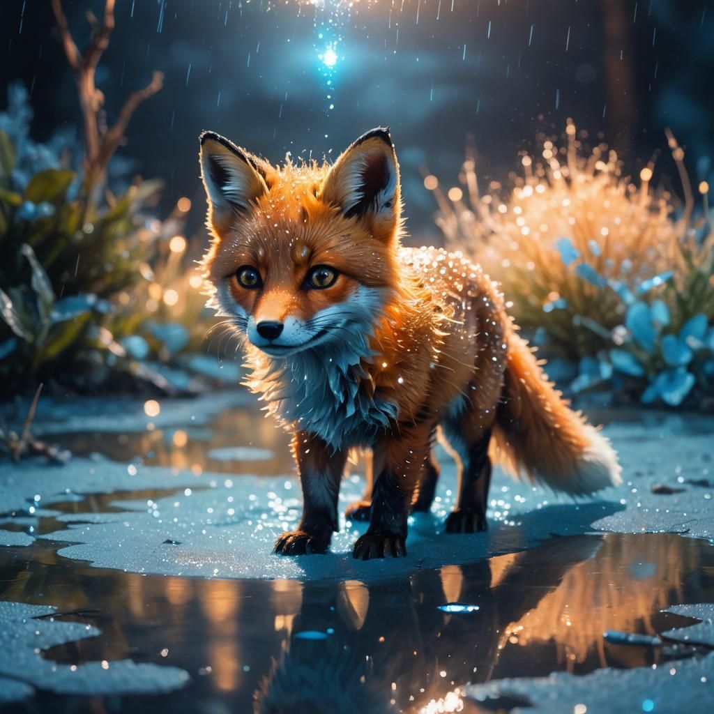 Glowing Bioluminescent Fox in Surreal Fantasy Art