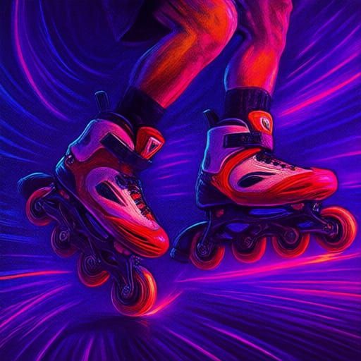 Dynamic Rollerblade Action with Retro Neon Style