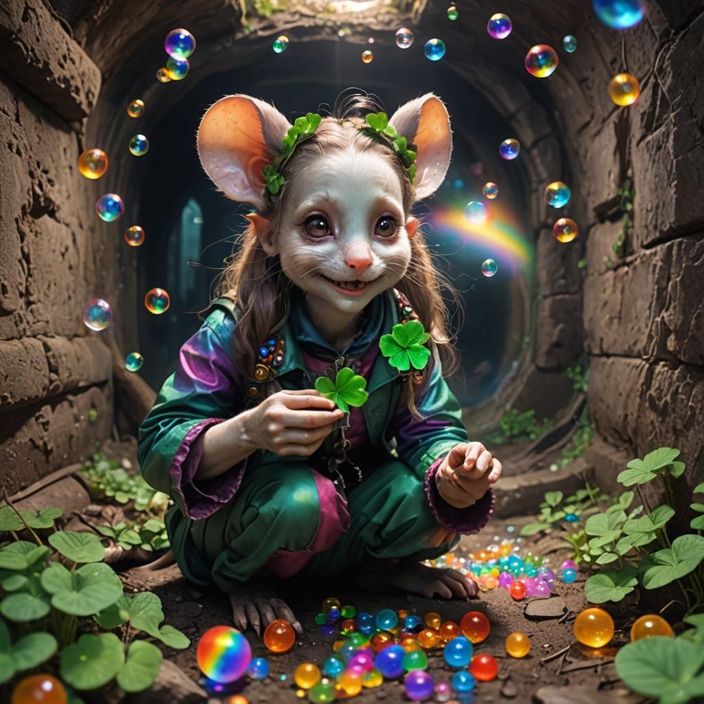 Cute Rat Lady Exploring Underground, Blowing Bubbles