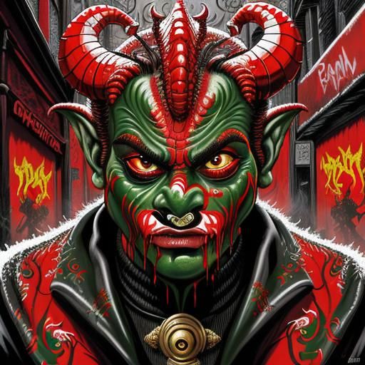 Surreal Janus Dragon, Mr. Bean Christmas in Graffiti Style