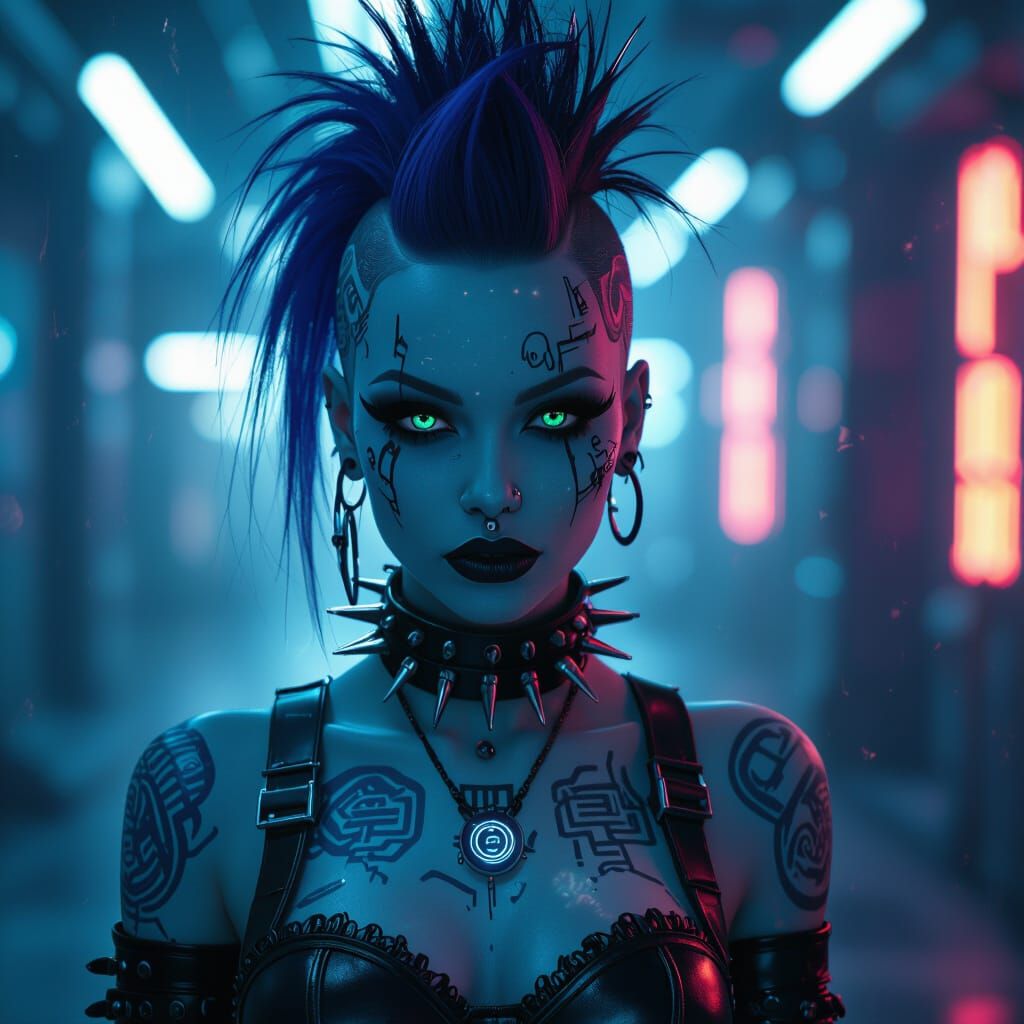 Cyberpunk Goth Avatar with Glowing Tattoos