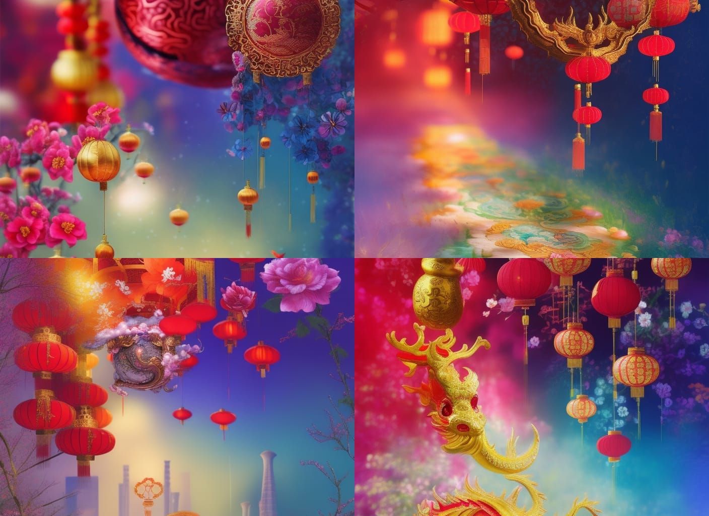 Chinese New Year Abundance in Mixed Media Style