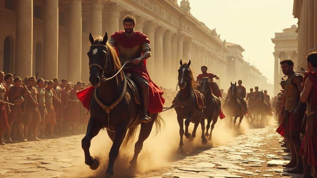 Ancient Rome Chariot Racing Scene in Cinematic Style