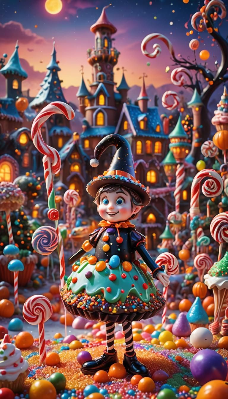 Christmas Elf in Halloween Costume: Candyland Digital Art