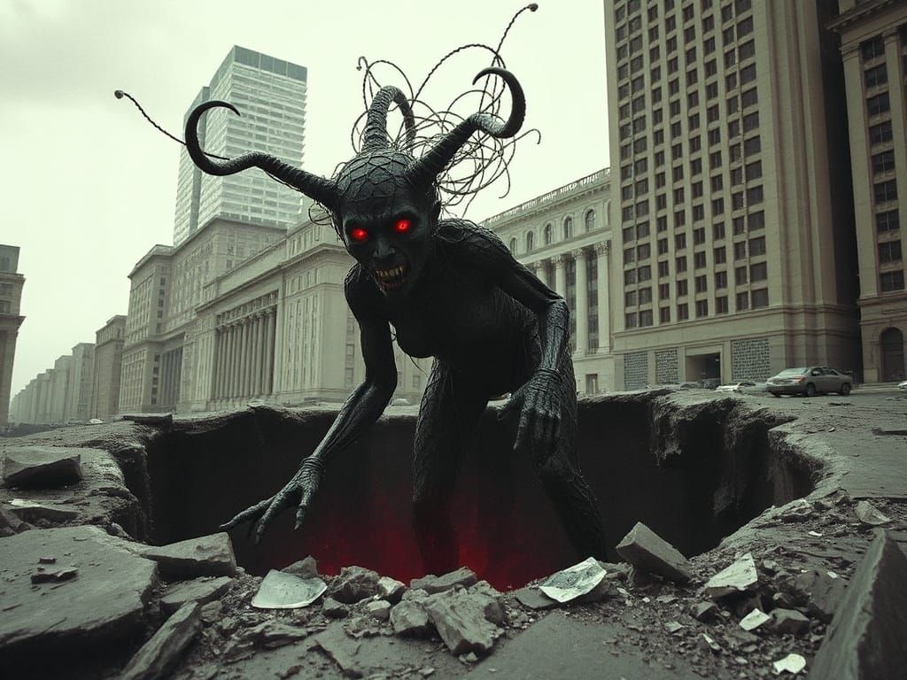 Demon Emerges from Sinkhole in Analog Horror Style