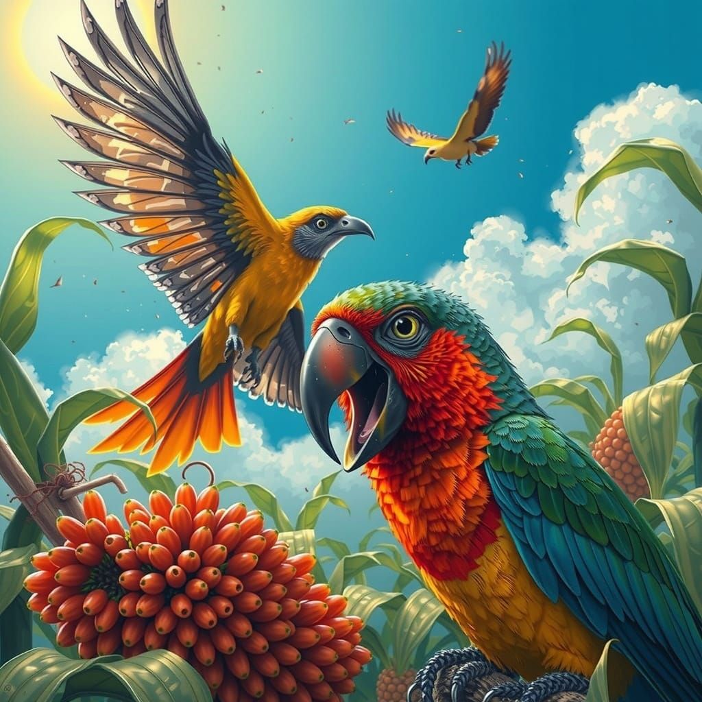 Scared Scarecrow Flees Majestic Quetzal Bird