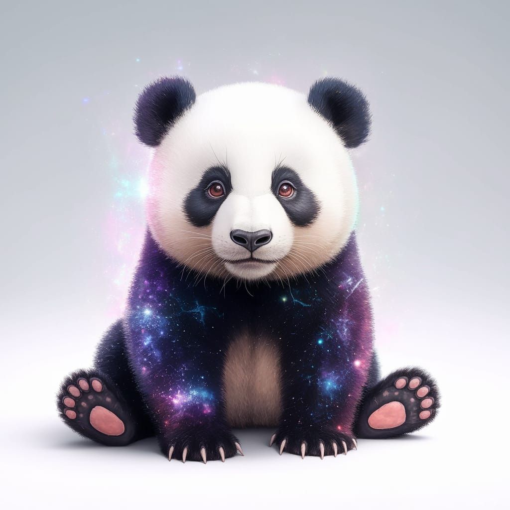 Anime Panda in Watercolor with Cosmic Astral Patterns