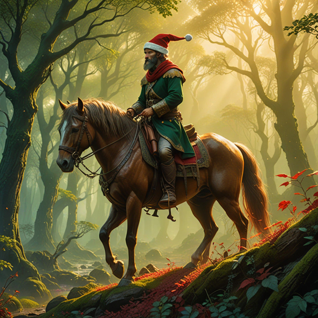 Epic Fantasy Figure in Golden Light, Emerald Forest