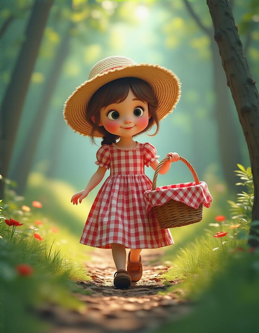 3D Illustration of an adorable little girl, wearing a long g...