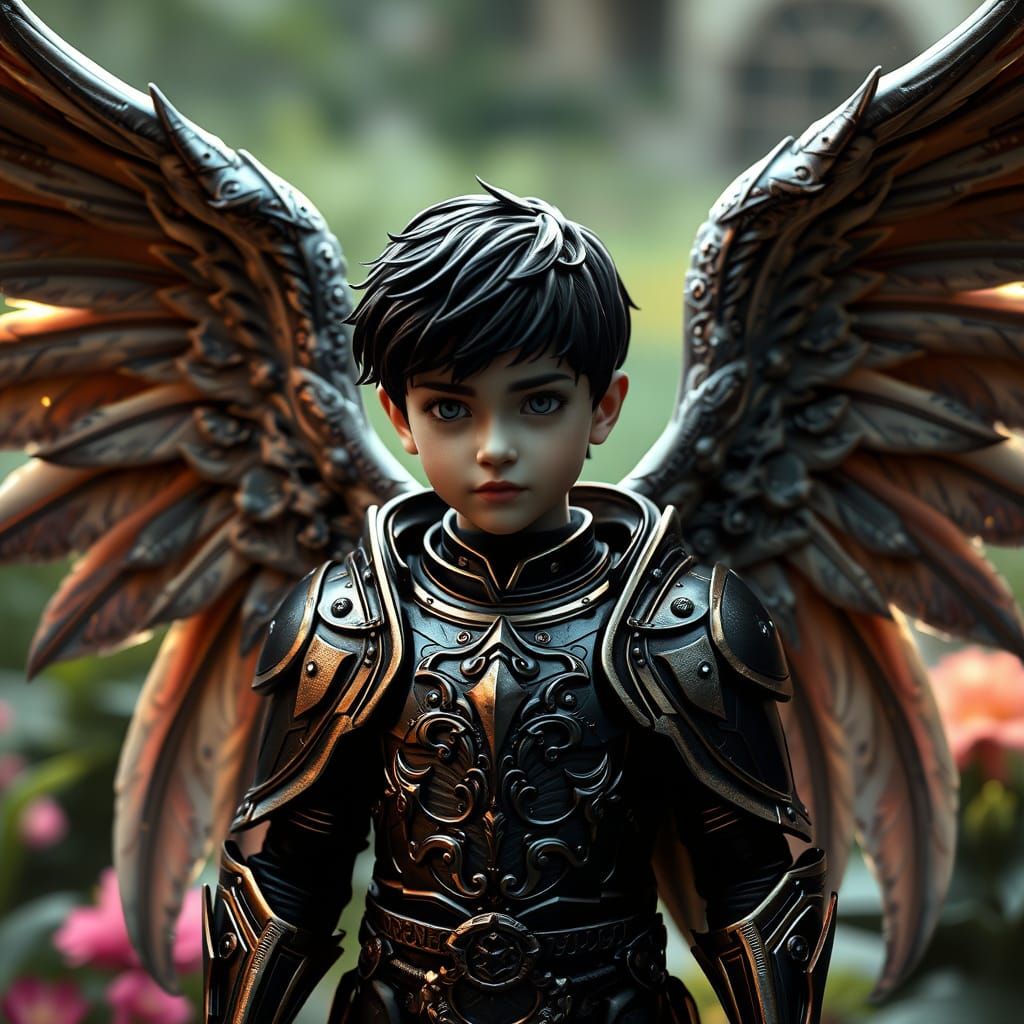 Dark Angelic Youth in Arcane Armor with Grandma in a Whimsic...