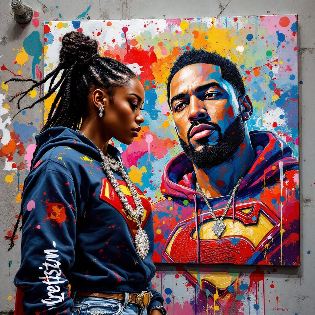 Hyperrealistic Portrait with Superman, Street Art Style