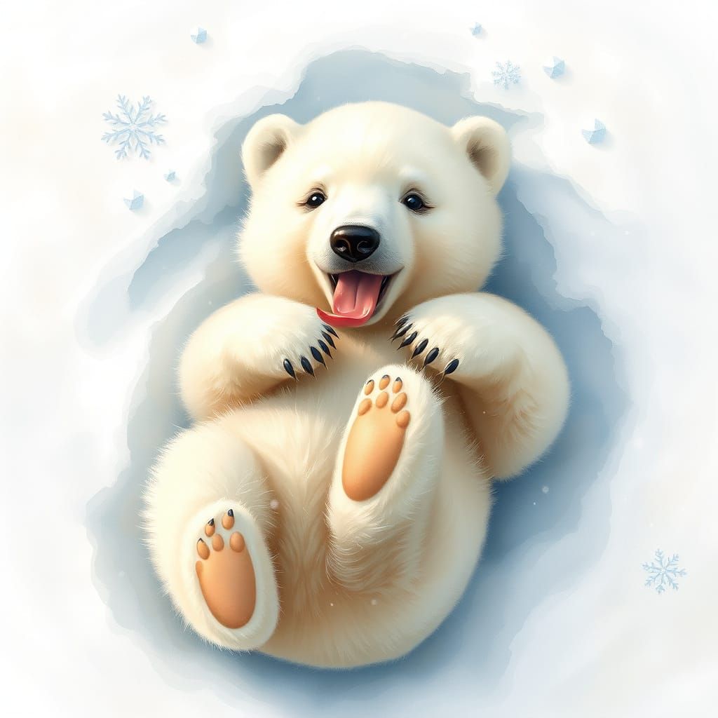 Whimsical Polar Bear Cub in Winter Wonderland