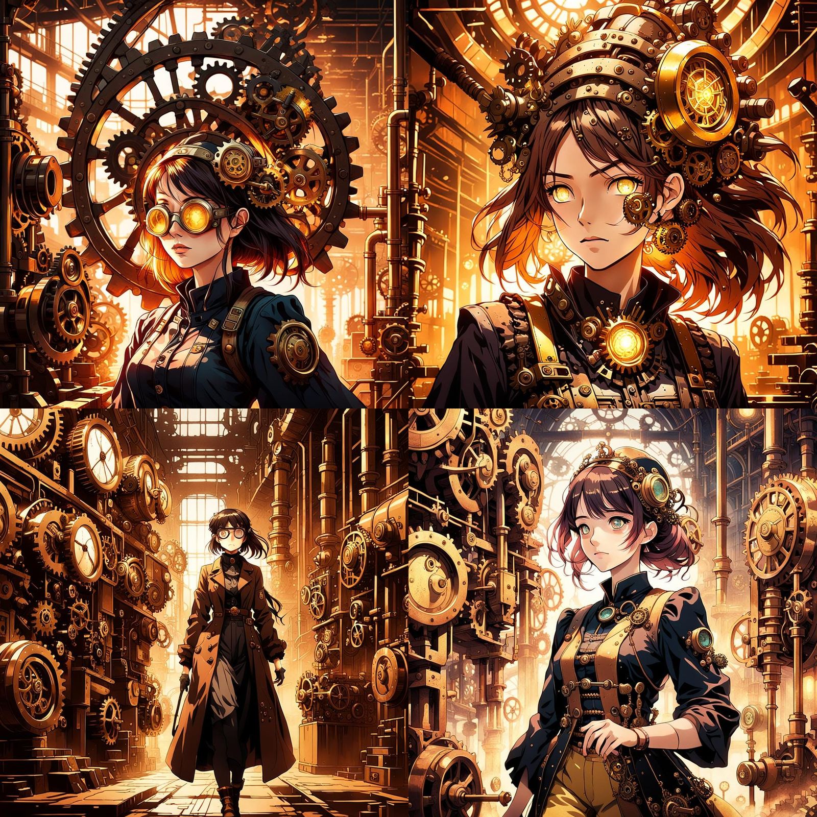 Steampunk Girl in Gear Factory: Anime Style