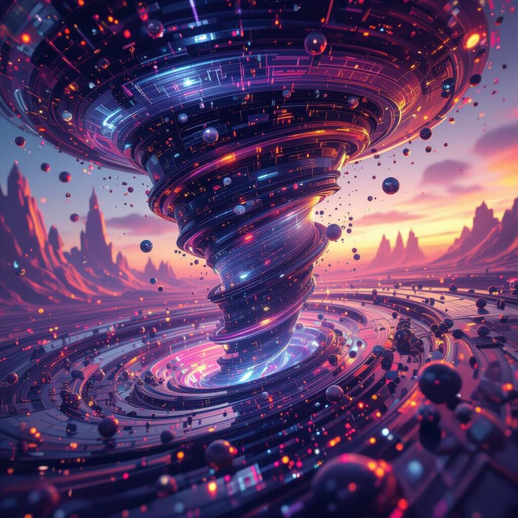Nanoparticle Vortex: A Dreamlike Sci-Fi Tornado