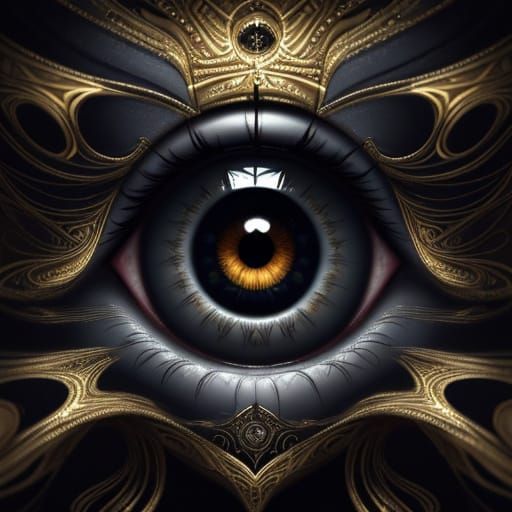 Surreal Woman's Eye Reflecting Fantastical Cityscape