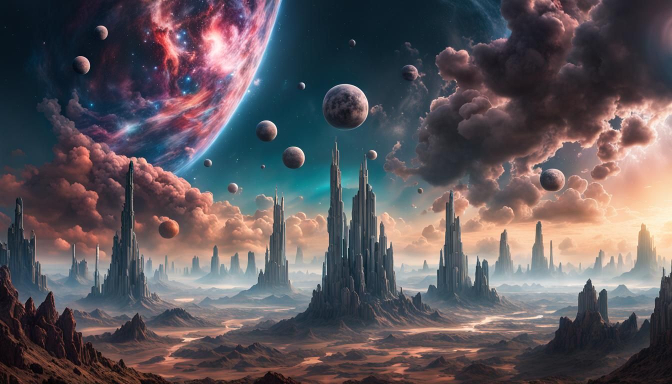 Androids in Uncanny Valley with Cosmic Sky